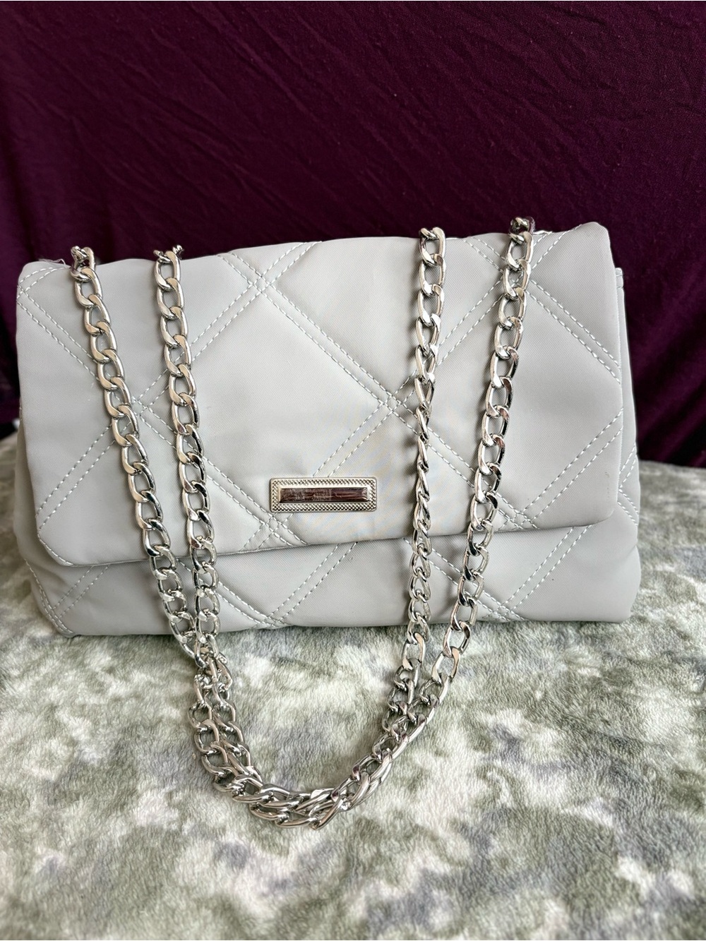 Quilted Gray Crossbody Bag Silver Chain Strap Shoulder Purse Chic